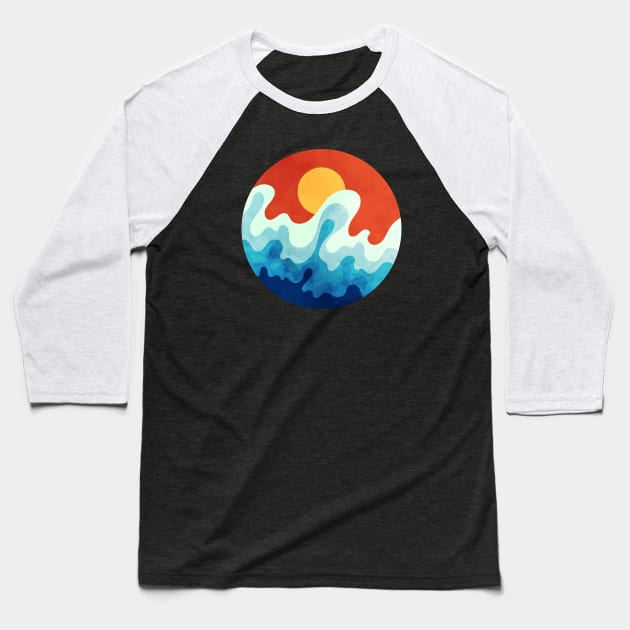 Vibrant Sun and Ocean Waves Art Baseball T-Shirt by Insightly Designs